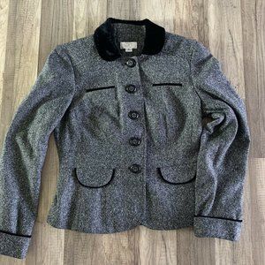 Ann Taylor Jacket Women Size 4P Petite Gray Button Front Silk/ Wool With Pocket